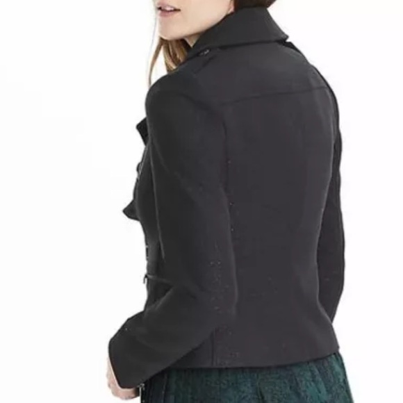 Banana Republic New $178.00 Women Black Flounce Front Moto Jacket Size 12 - Picture 3 of 9